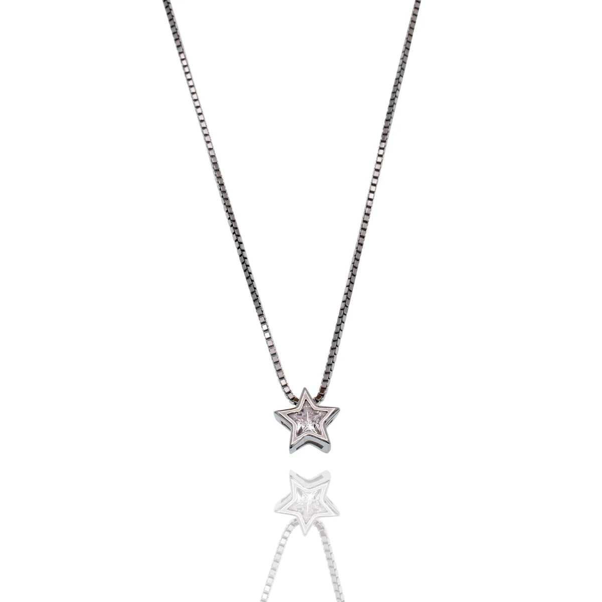 925 Sterling Silver Rhodium Plated 6.9mm Star on Adjustable Box Chain Necklace