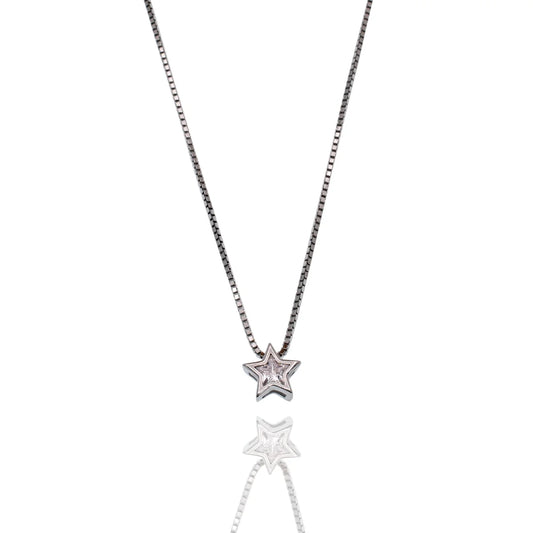 925 Sterling Silver Rhodium Plated 6.9mm Star on Adjustable Box Chain Necklace