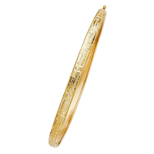 14K Yellow Gold Women’s Greek Key Design Hollow Bangle – Size 7”