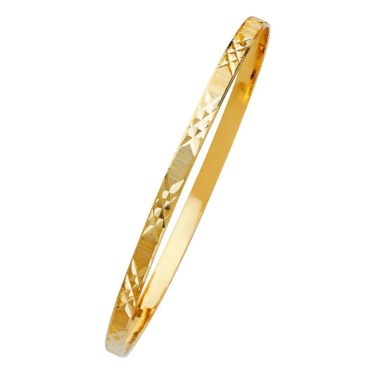 14K Yellow Gold Women’s Diamond-Cut Star Design Solid Bangle – Size 8”