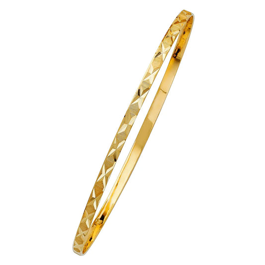 14K Yellow Gold Women’s Diamond-Cut Starburst Design Solid Bangle – Size 7”