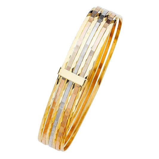 14K Tri-Color Gold Solid 7-Day Bangle Set Size 7"
