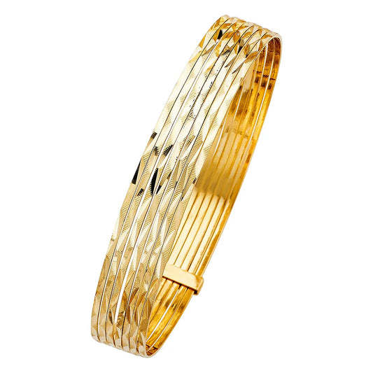 14K Yellow Gold Solid 7-Day Diamond-Cut Bangle Set Size 7"