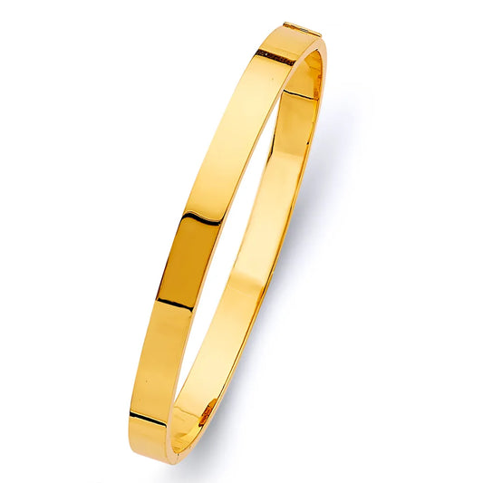 14K Yellow Gold Hollow High Polish Crossover Design Women’s Bangle Size 7"