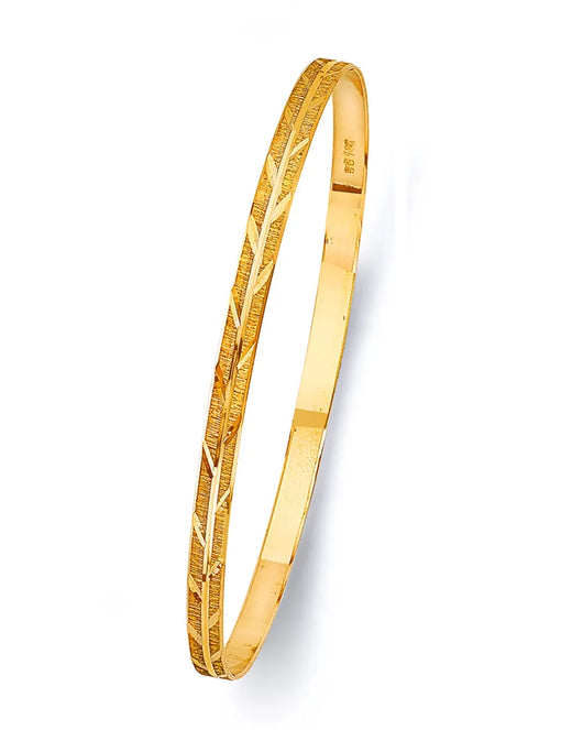14K Yellow Gold Women’s Diamond-Cut Leaves Design Solid Bangle – Size 7”