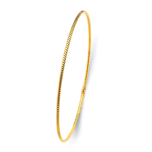14K Yellow Gold Solid Ribbed Design Women’s Bangle Size 7.25"
