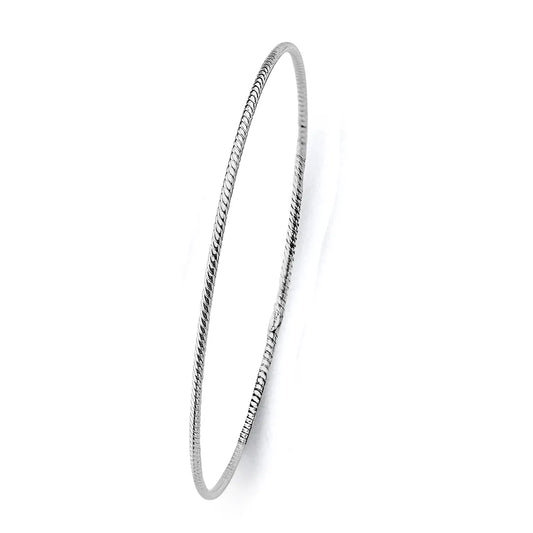 14K White Gold Solid Ribbed Design Women’s Bangle Size 7.25"