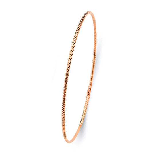 14K Rose Gold Solid Ribbed Design Women’s Bangle Size 7.25"