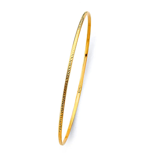 14K Yellow Gold Solid Diamond-Cut Geometric Pattern Women’s Bangle Size 7.25"