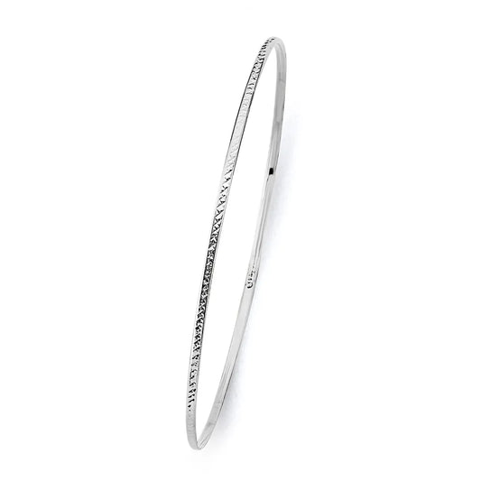 14K White Gold Solid Diamond-Cut Geometric Pattern Women’s Bangle Size 7.25"
