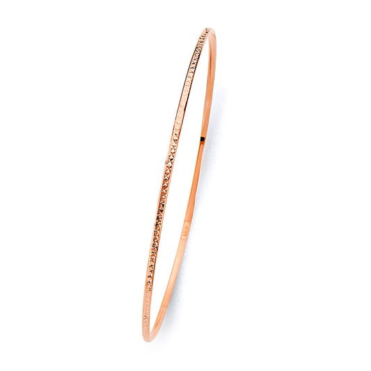 14K Rose Gold Solid Diamond-Cut Geometric Pattern Women’s Bangle Size 7.25"