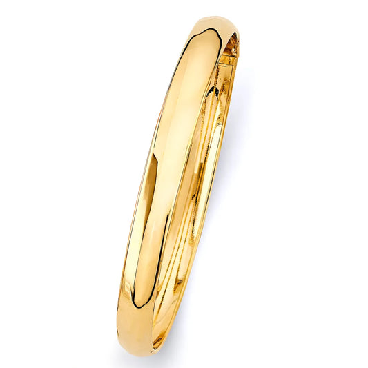 14K Yellow Gold Women’s Classic High-Polish Hollow Bangle – Size 7”