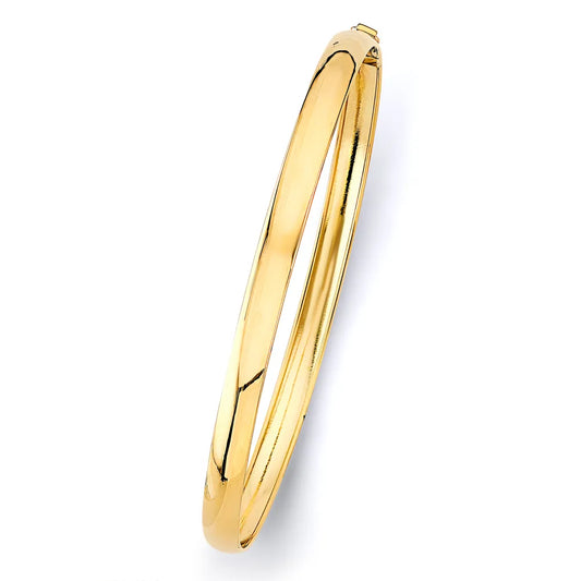 14K Yellow Gold Women’s Classic High-Polish Hollow Bangle – Size 7”