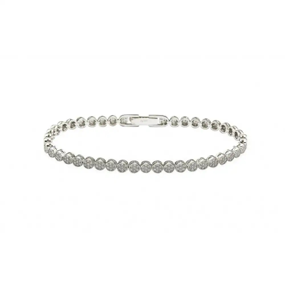 925 Sterling Silver Rhodium Plated 4mm Multiple Circle Clear Tennis Micro Pave CZ Bracelet