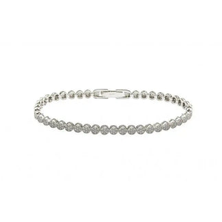 925 Sterling Silver Rhodium Plated 4mm Multiple Circle Clear Tennis Micro Pave CZ Bracelet