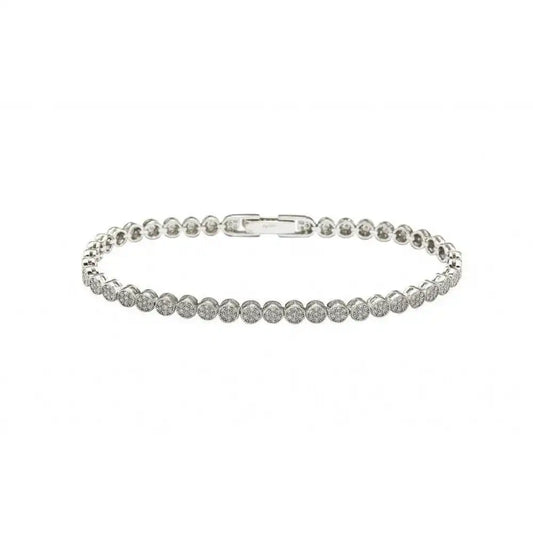 925 Sterling Silver Rhodium Plated 4mm Multiple Circle Clear Tennis Micro Pave CZ Bracelet