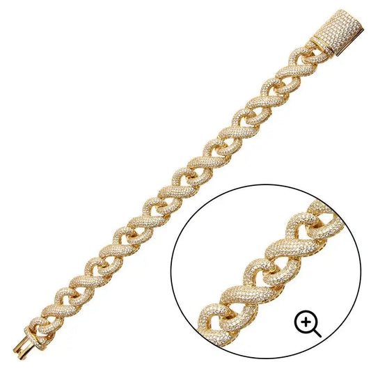 925 Sterling Silver Gold Plated CZ Encrusted Miami Cuban Link Bracelet 13.8mm