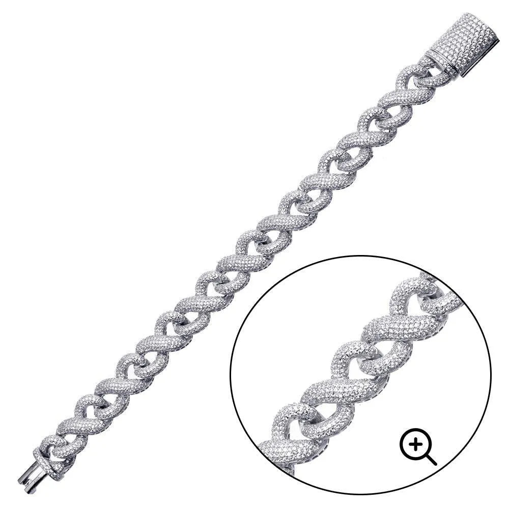 925 Sterling Silver Rhodium Plated CZ Encrusted Miami Cuban Link Bracelet 13.8mm