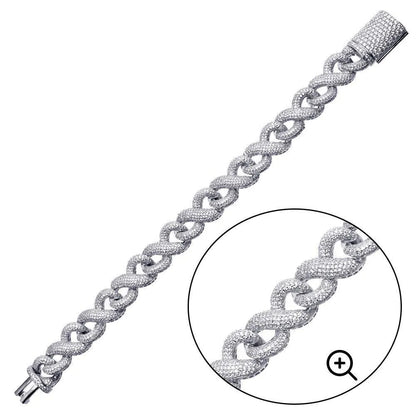 925 Sterling Silver Rhodium Plated CZ Encrusted Miami Cuban Link Bracelet 13.8mm