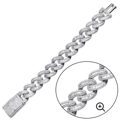 925 Sterling Silver Rhodium Plated CZ Encrusted Miami Cuban Link Bracelet 19.5mm