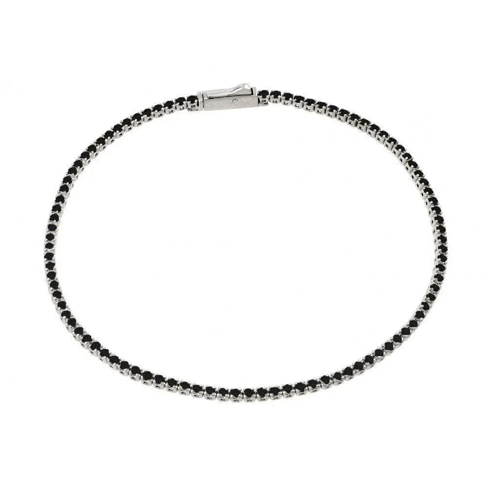 925 Sterling Silver Rhodium Plated Multiple 1.7mm Circle Black Tennis Micro Pave CZ Bracelet