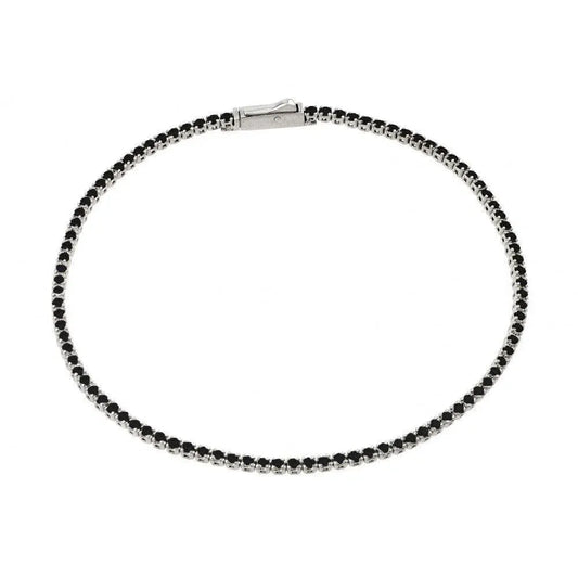 925 Sterling Silver Rhodium Plated Multiple 1.7mm Circle Black Tennis Micro Pave CZ Bracelet