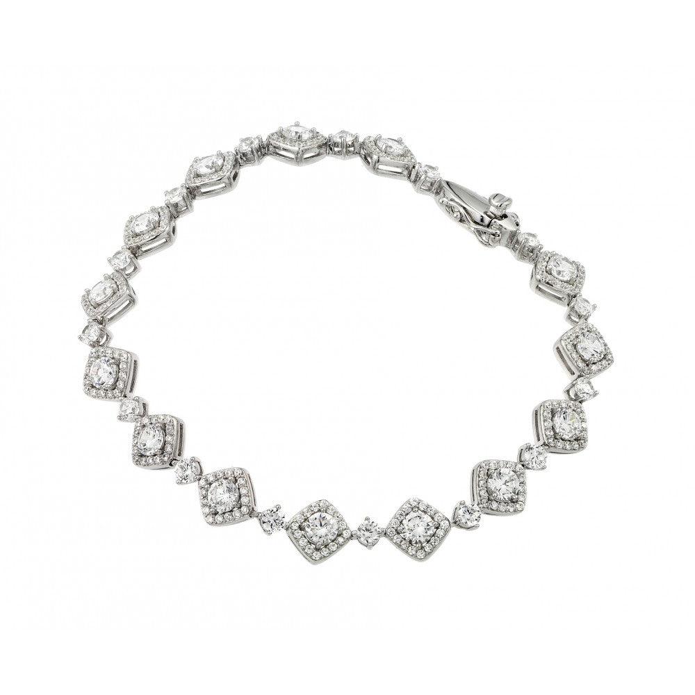 925 Silver Rhodium Plated CZ Square Box Bracelet