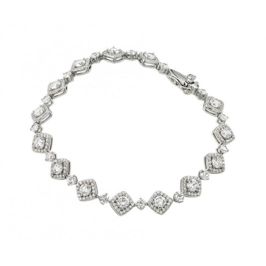 925 Silver Rhodium Plated CZ Square Box Bracelet