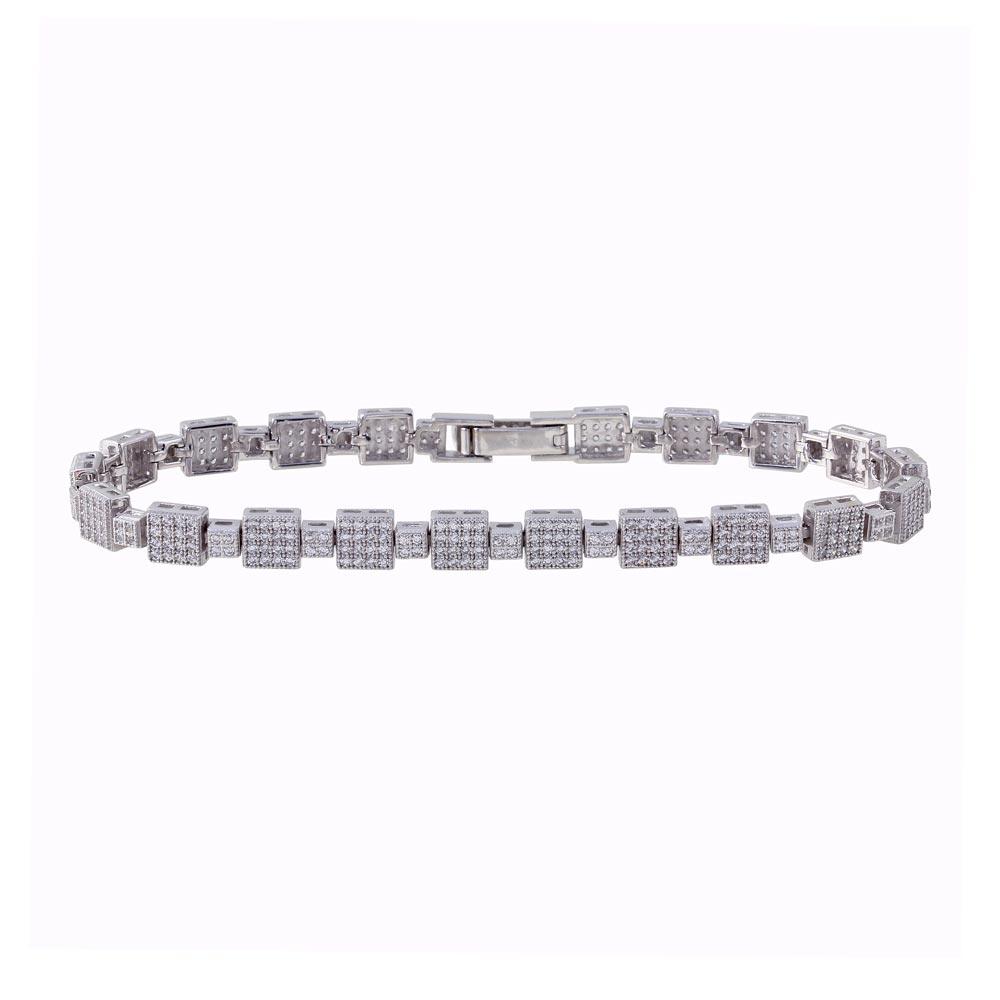 925 Sterling Silver Rhodium Plated 5.3mm Square Micro Pave Link CZ Tennis Bracelet