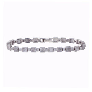 925 Sterling Silver Rhodium Plated 5.3mm Square Micro Pave Link CZ Tennis Bracelet