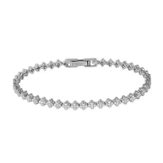 925 Sterling Silver Rhodium Plated Small Micro paved CZ Cross Bracelet