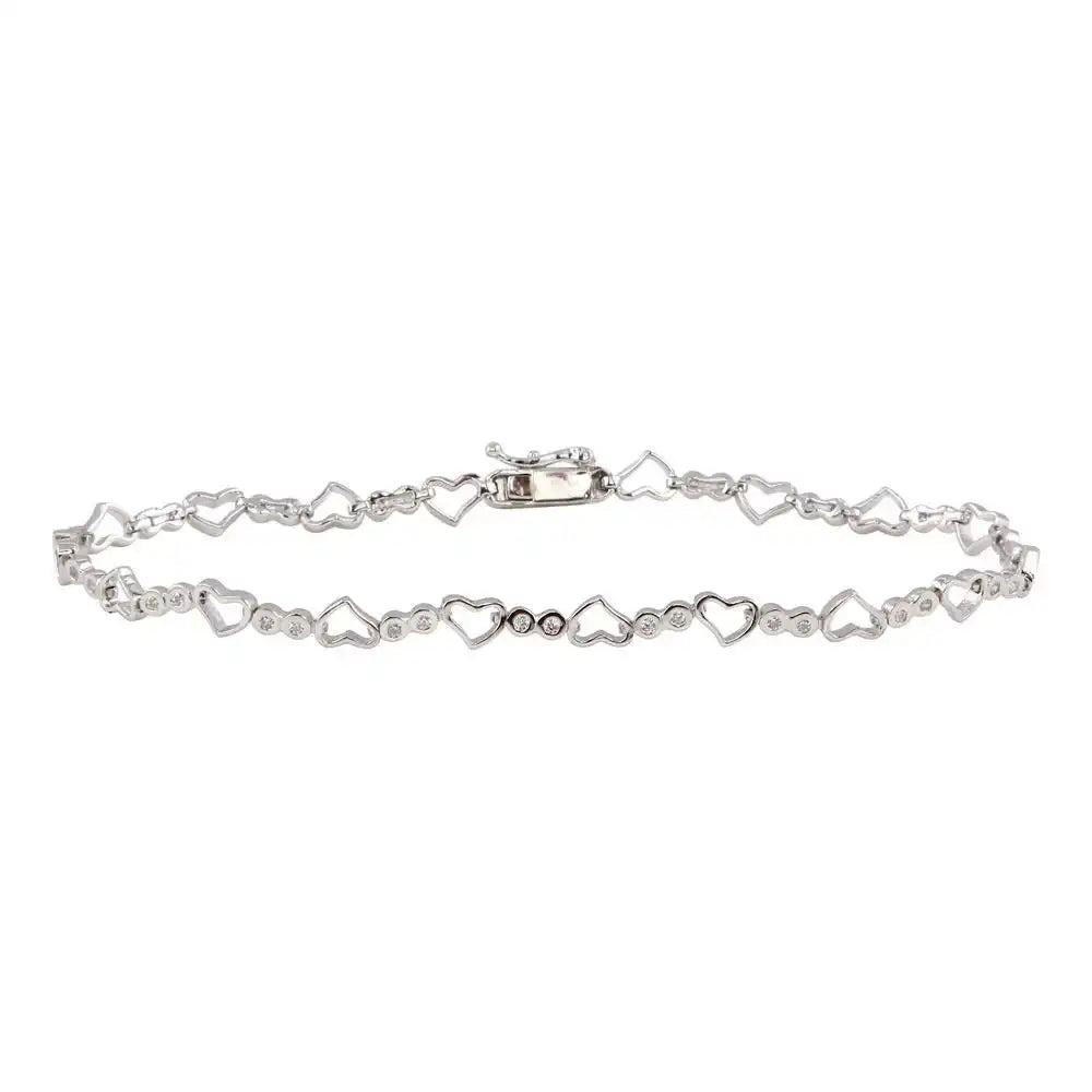 925 Sterling Silver Rhodium Plated Heart and Circles CZ Accented Bracelet