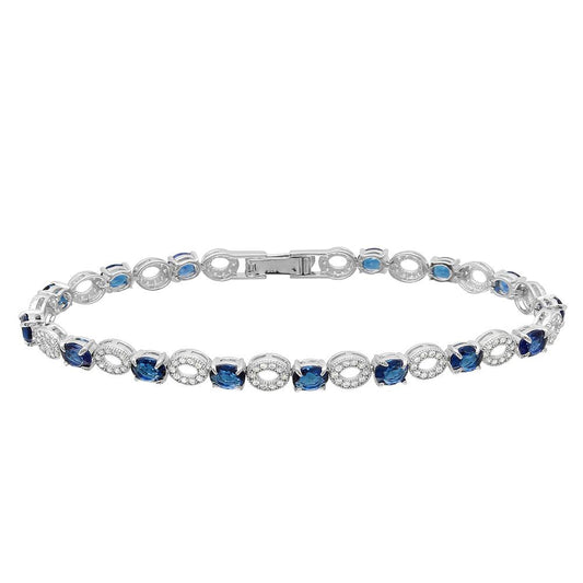 925 Sterling Silver Rhodium Plated Interval Blue CZ Stones Tennis Bracelet