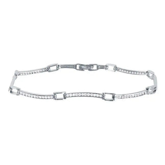 925 Sterling Silver Rhodium Plated Wavy CZ Inlay Bracelet
