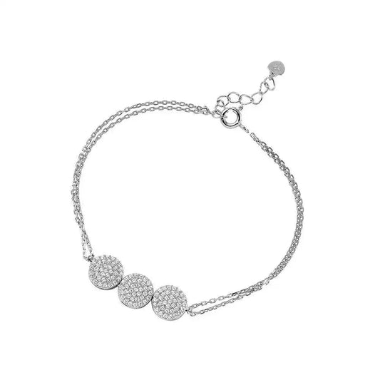 925 Sterling Silver Rhodium Plated 3 Circle Design Bracelet Encrusted with CZ Stones