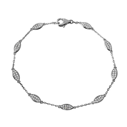 925 Sterling Silver Rhodium Plated CZ Teardrop Link Bracelet