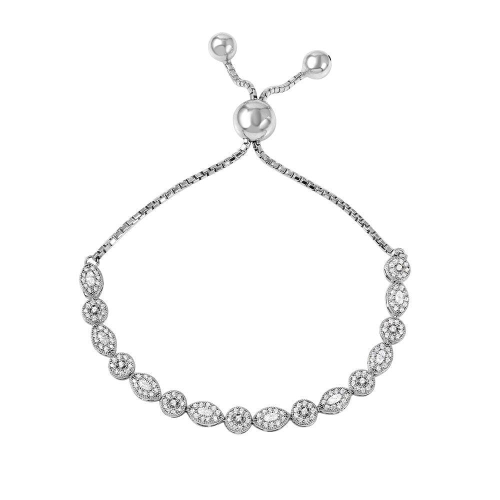 925 Silver Rhodium Plated Multi Shape Micro Pave Lariat Bracelet