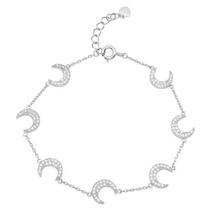 925 Sterling Silver Rhodium Plated Multiple CZ Crescent Bracelet