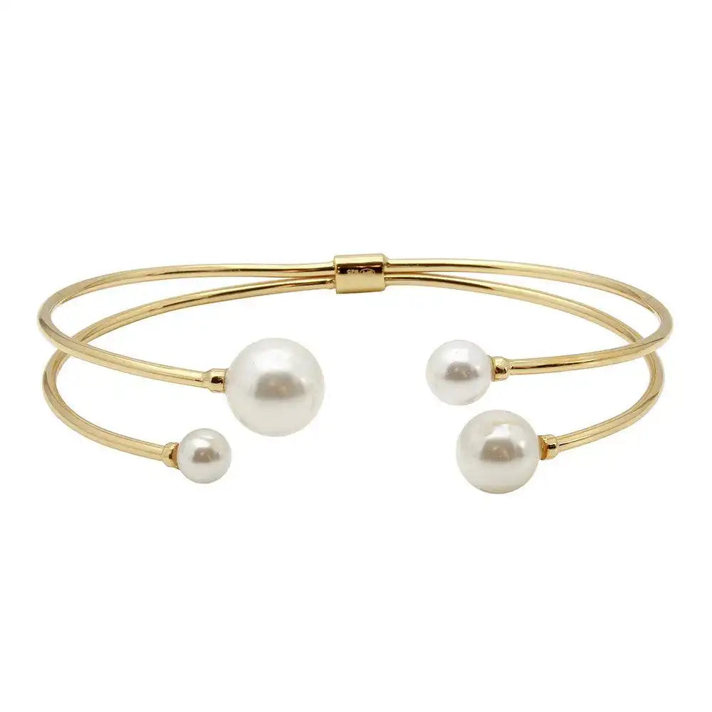 925 Sterling Silver Gold Plated Water Pearl Bangle Bracelet
