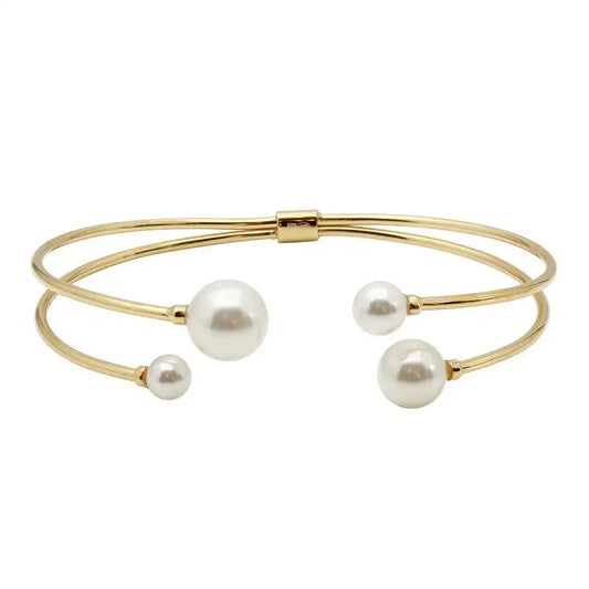 925 Sterling Silver Gold Plated Water Pearl Bangle Bracelet