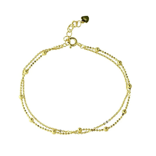 925 Sterling Silver Gold Plated Double Strand DC Bead Chain Bracelet
