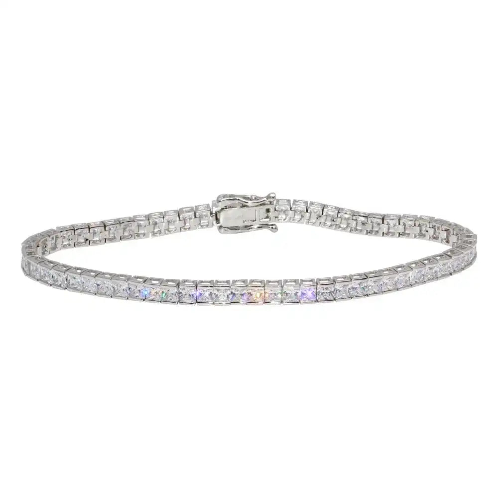 925 Sterling Silver  Rhodium Plated Clear CZ Tennis Bracelet