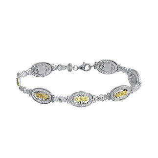 925 Sterling Silver 2 Toned 8mm Oval Mary Link Tennis Bracelet