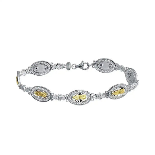 925 Sterling Silver 2 Toned 8mm Oval Mary Link Tennis Bracelet