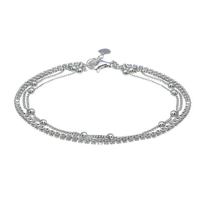 925 Sterling Silver Rhodium Plated Layered Bead Chain Adjustable Bracelet