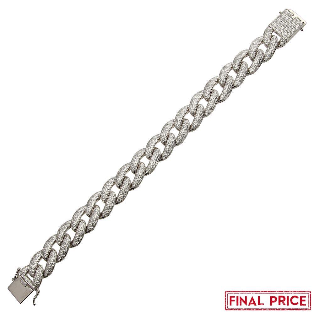 925 Sterling Silver Rhodium Plated CZ Encrusted Miami Cuban Link Bracelet 16.0mm