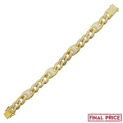 925 Sterling Silver CZ Encrusted Figaro Mariner Bracelet 14.5mm