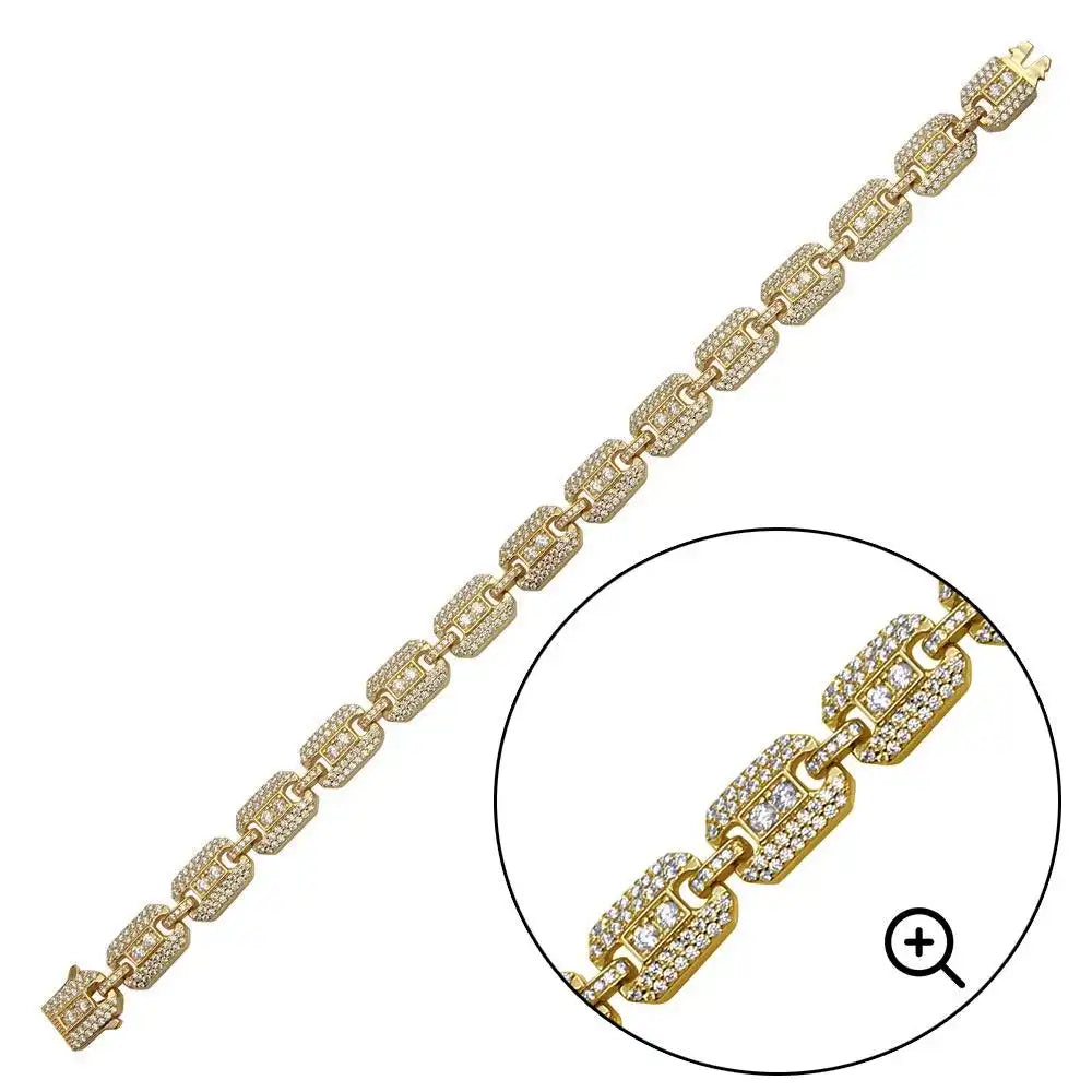 925 Sterling Silver Gold Plated CZ Square Link Bracelet 8.8mm