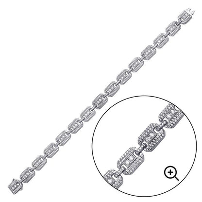 925 Sterling Silver Rhodium Plated  CZ Square Link Bracelet 8.8mm