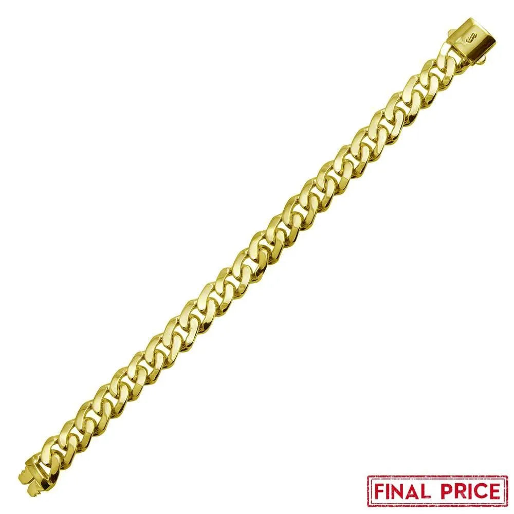 925 Sterling Silver Gold Plated Miami Cuban Hollow Link Bracelet 11.2mm